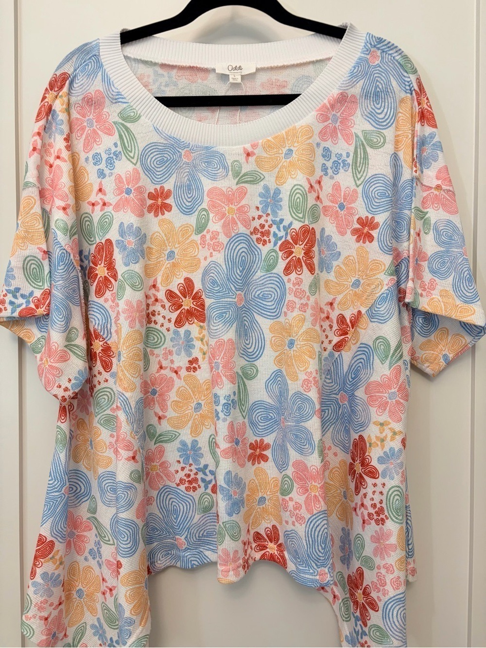 Oddi Los Angeles Floral Handkerchief Hem Oversized Tunic Top | Size Large